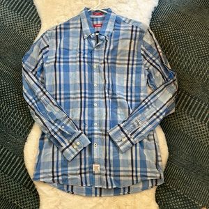 IZOD 100% Cotton Blue Plaid Men’s Slim Fit Medium Dress Shirt